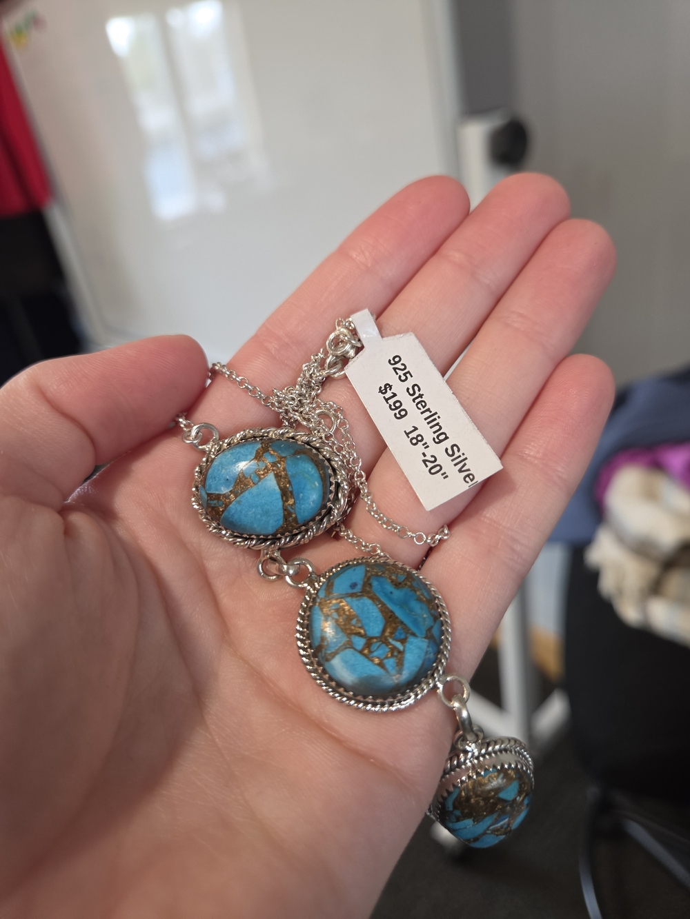 Copper Turquoise Sterling Three-Drop Necklace - Picture 5 of 5